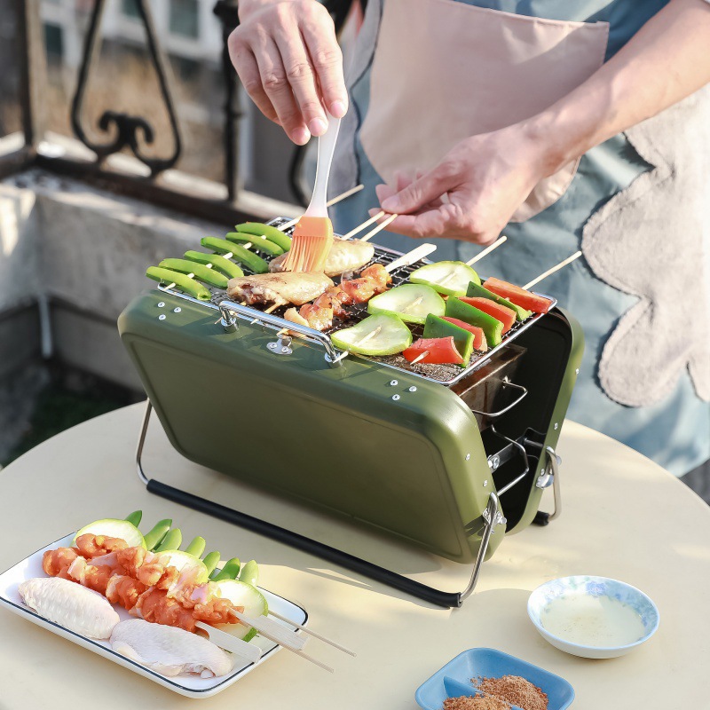 Portable Bbq Grill, Foldable Mini Bbq Grill Stainless Steel Charcoal Grill  For Outdoor Bbq Garden Patio Picnic Camping For 2-3 People